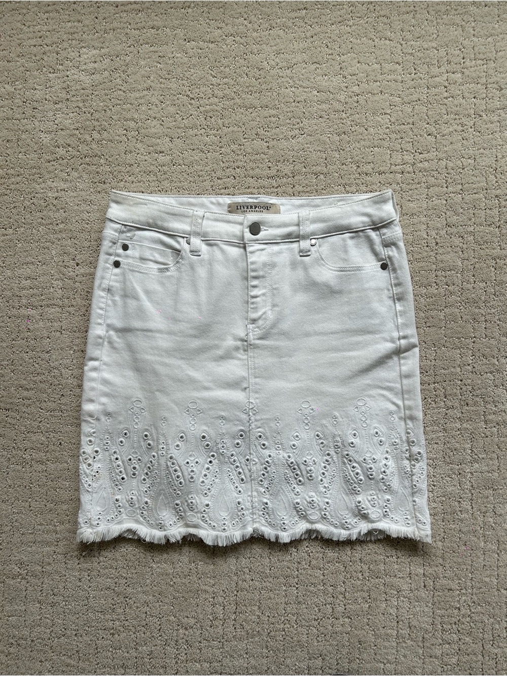 Vintage White Eyelet Denim Skirt